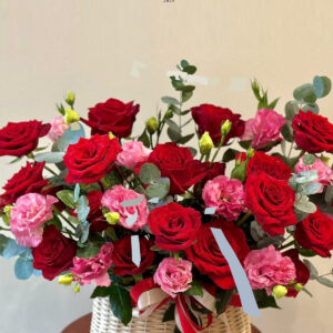 Eternal Romance – Red & Pink Rose Basket